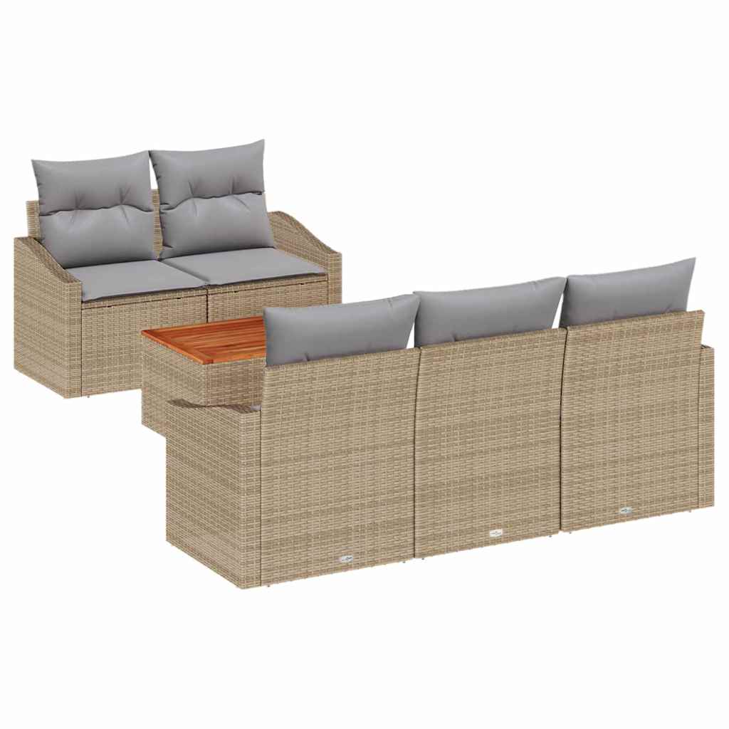 Conjunto de Sofá de Jardim 6 pcs Bege Rattan Sintético