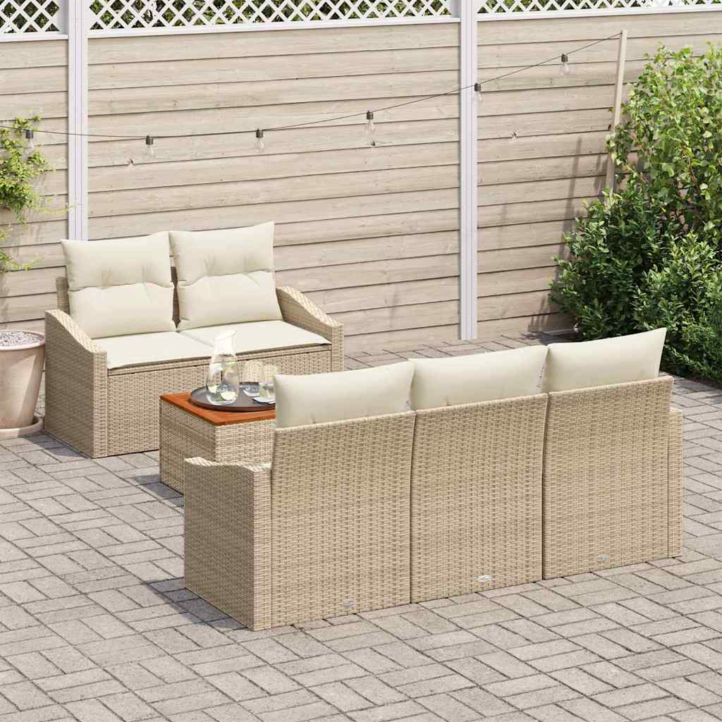 Conjunto de Sofá de Jardim 6 pcs Bege Rattan Sintético