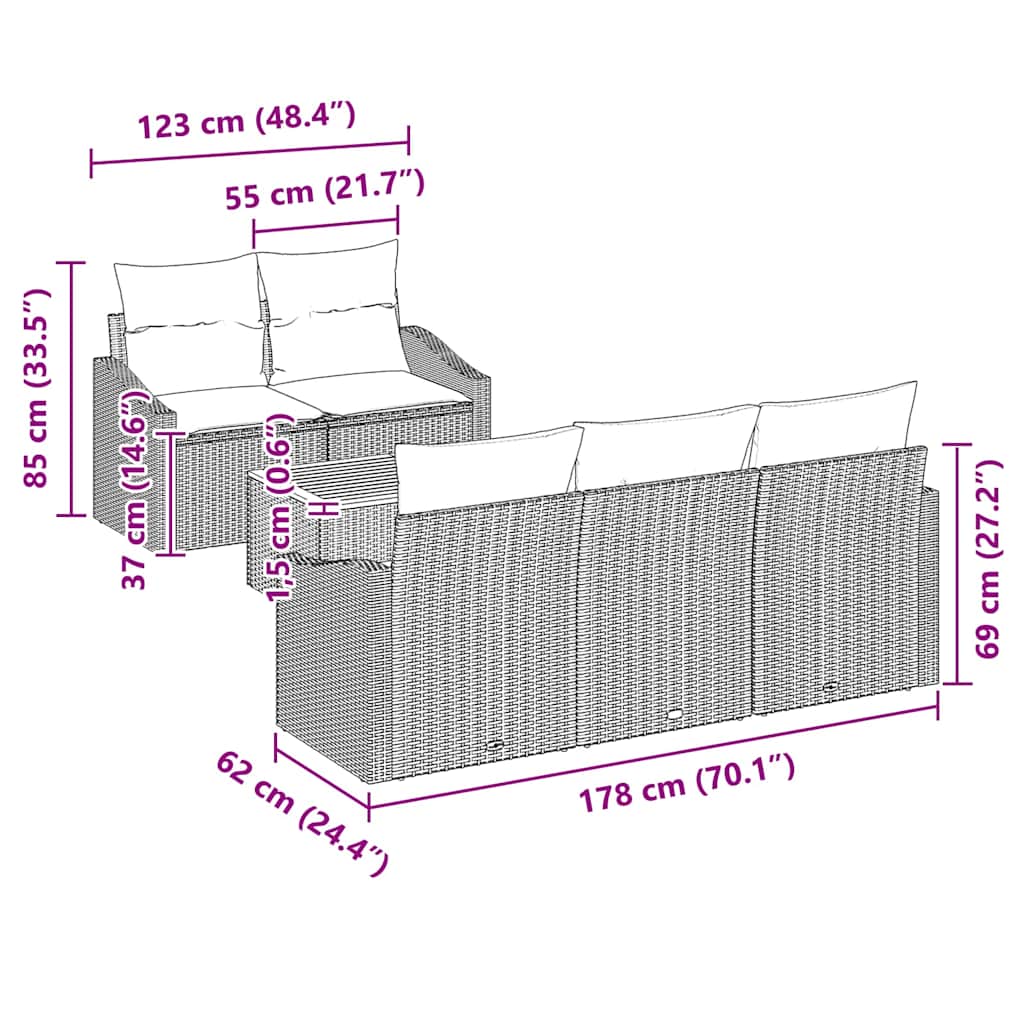Conjunto de Sofá de Jardim 6 pcs Bege Rattan Sintético