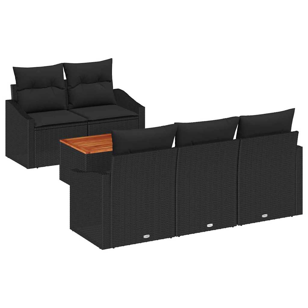 Conjunto de Sofá de Jardim 6 pcs Preto Rattan Sintético