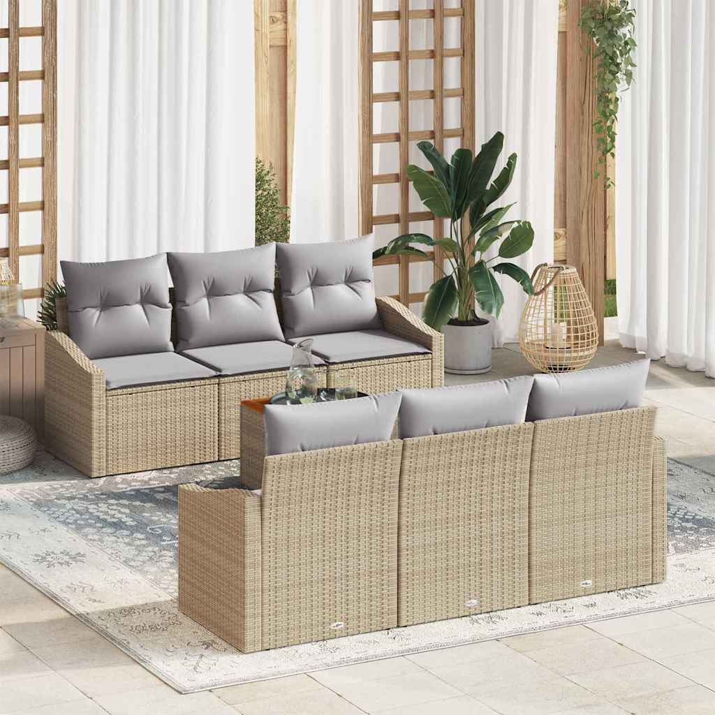 Conjunto de Sofá de Jardim 7 pcs Bege Rattan Sintético