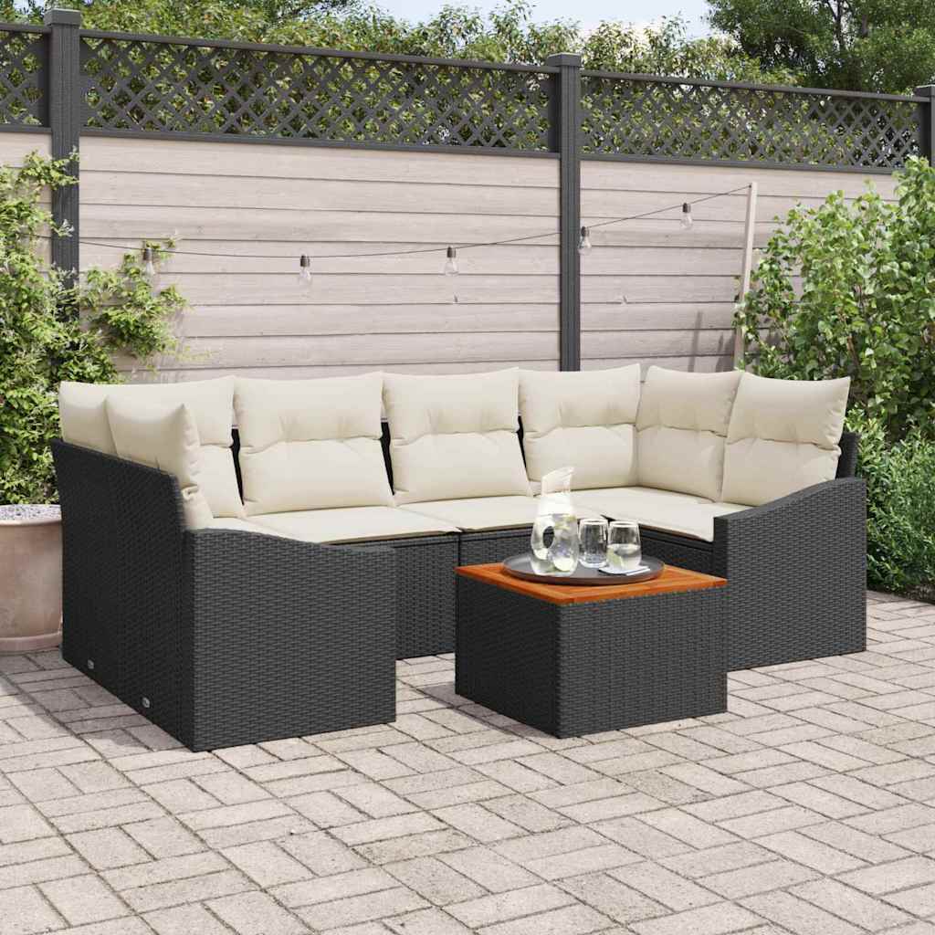 Conjunto de Sofá de Jardim 7 pcs Preto Rattan Sintético