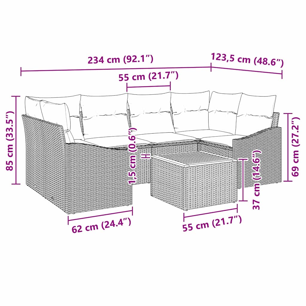 Conjunto de Sofá de Jardim 7 pcs Cinzeto Rattan Sintético