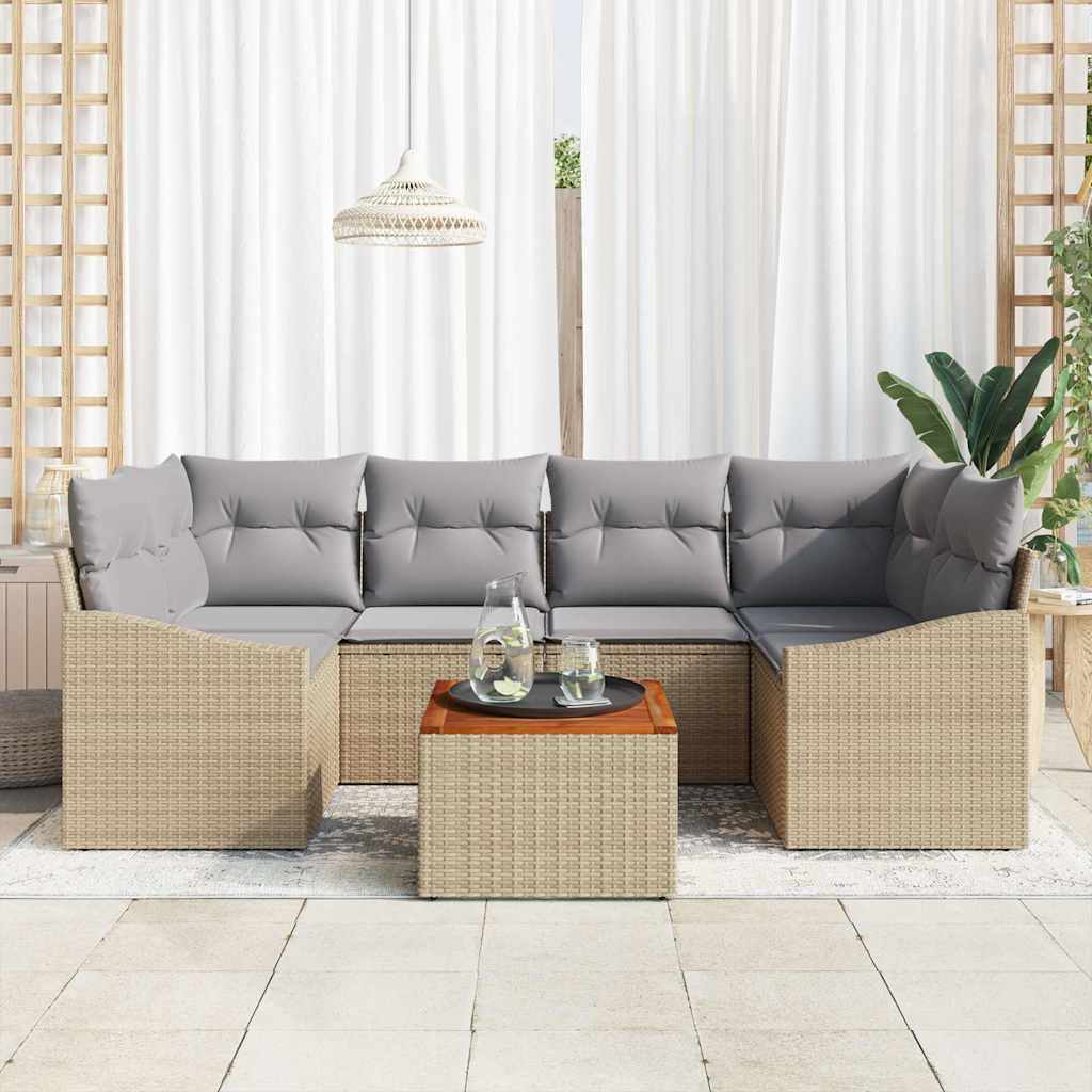 Conjunto de Sofá de Jardim 7 pcs Bege Rattan Sintético