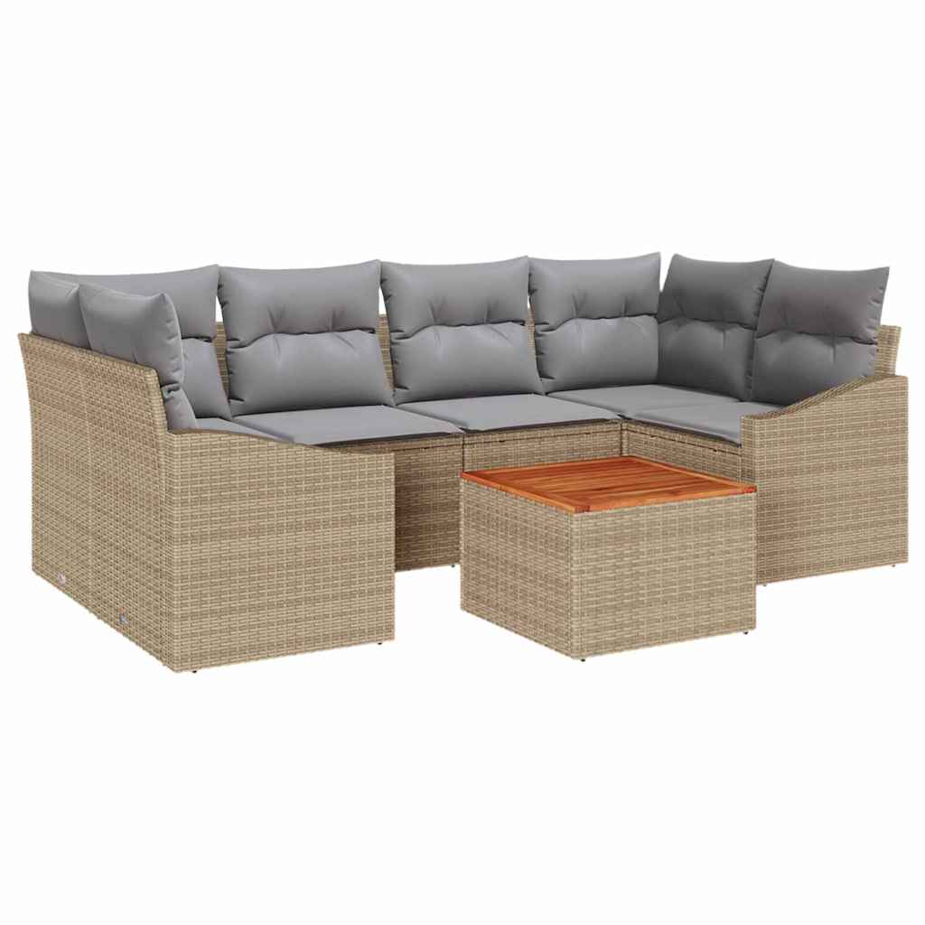 Conjunto de Sofá de Jardim 7 pcs Bege Rattan Sintético