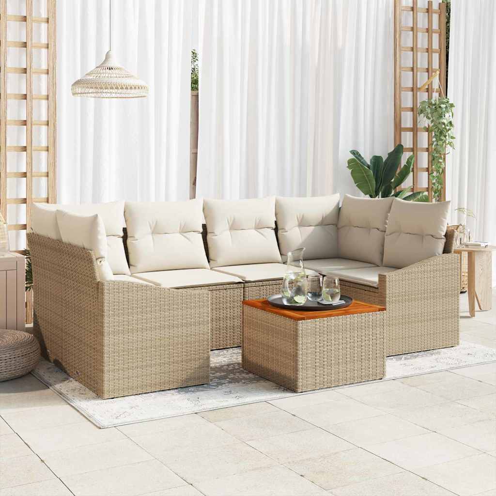 Conjunto de Sofá de Jardim 7 pcs Bege Rattan Sintético