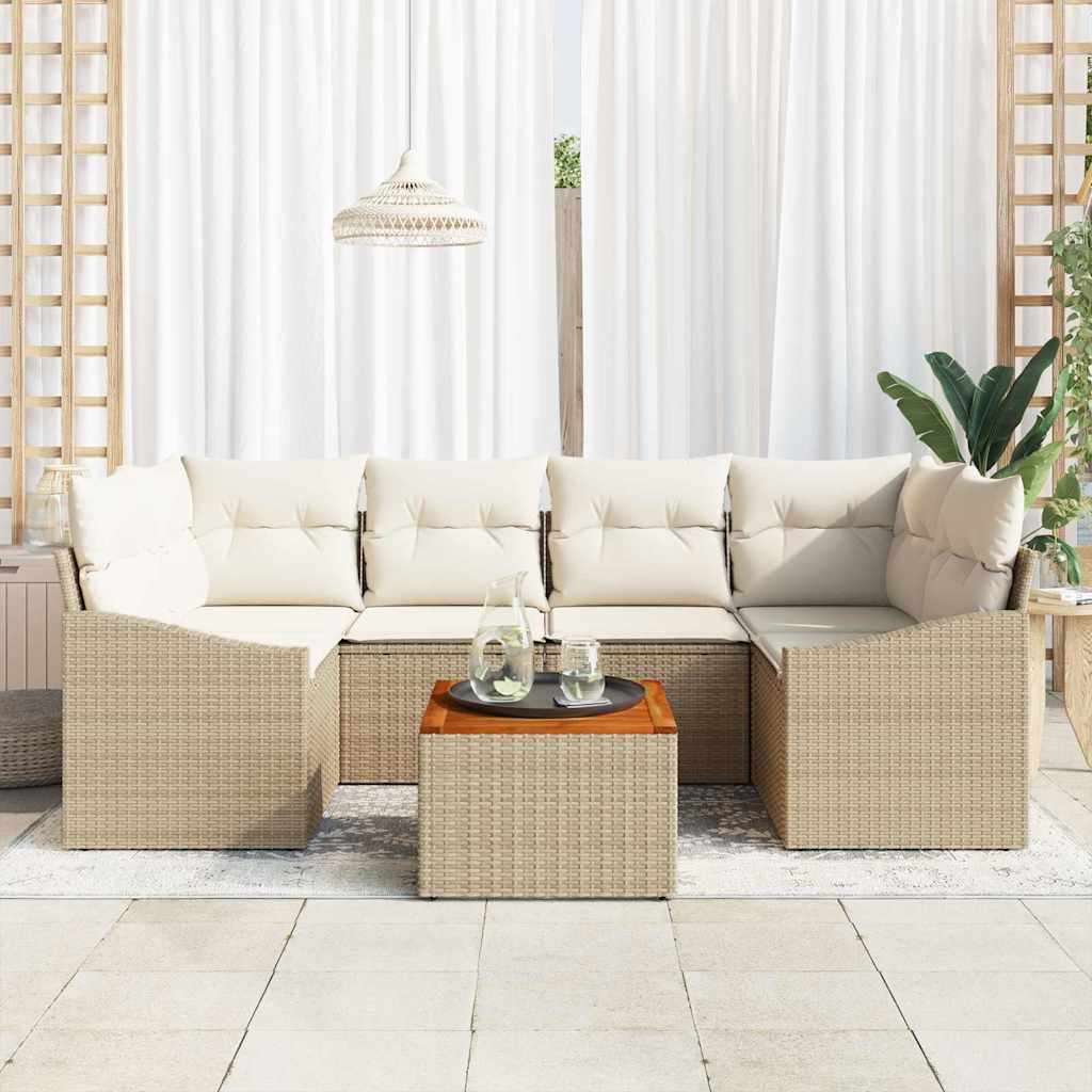 Conjunto de Sofá de Jardim 7 pcs Bege Rattan Sintético