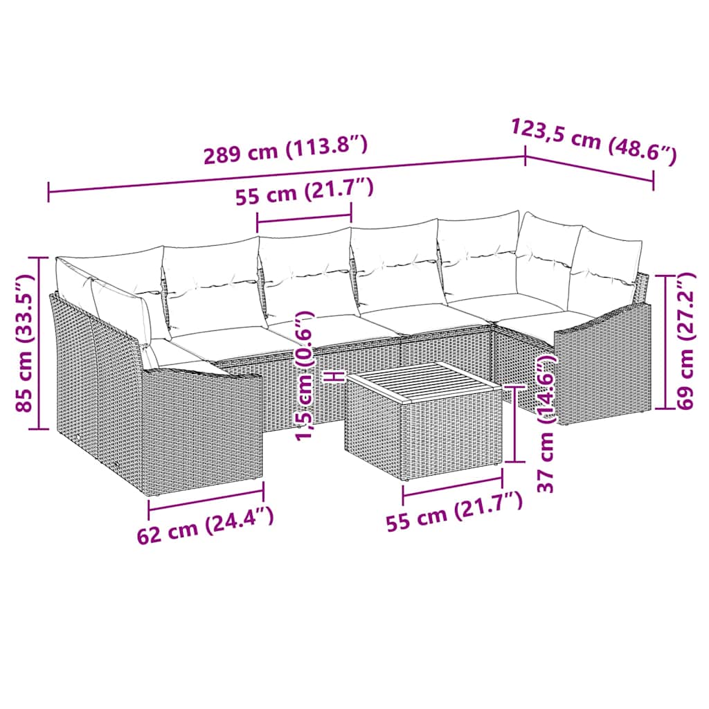Conjunto de Sofá de Jardim 8 pcs Bege Rattan Sintético