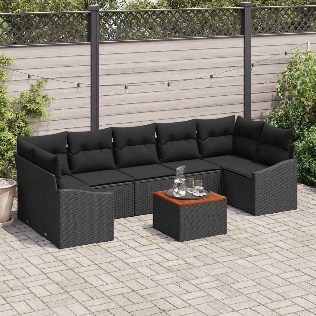 Conjunto de Sofá de Jardim 8 pcs Preto Rattan Sintético