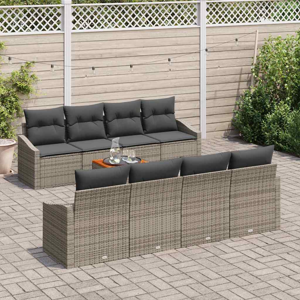 Conjunto de Sofá de Jardim 9 pcs Cinzeto Rattan Sintético