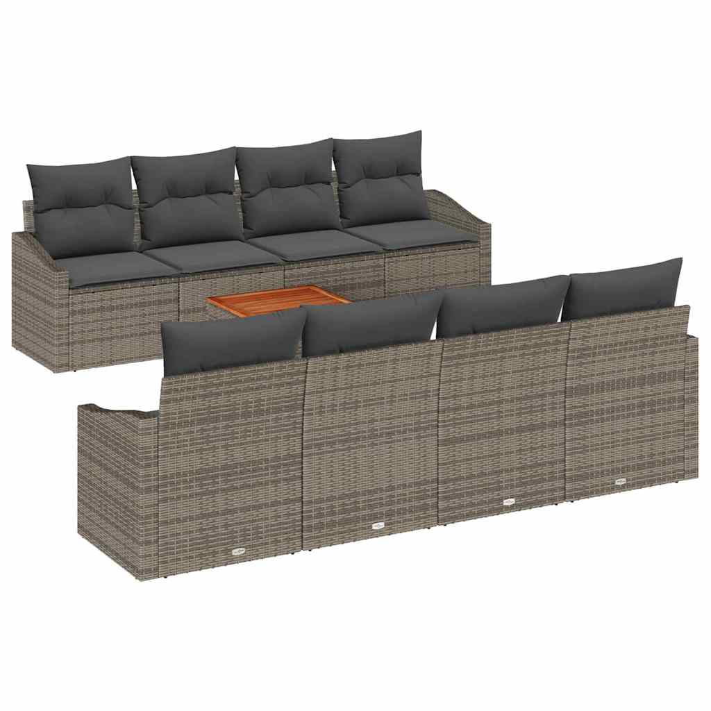Conjunto de Sofá de Jardim 9 pcs Cinzeto Rattan Sintético