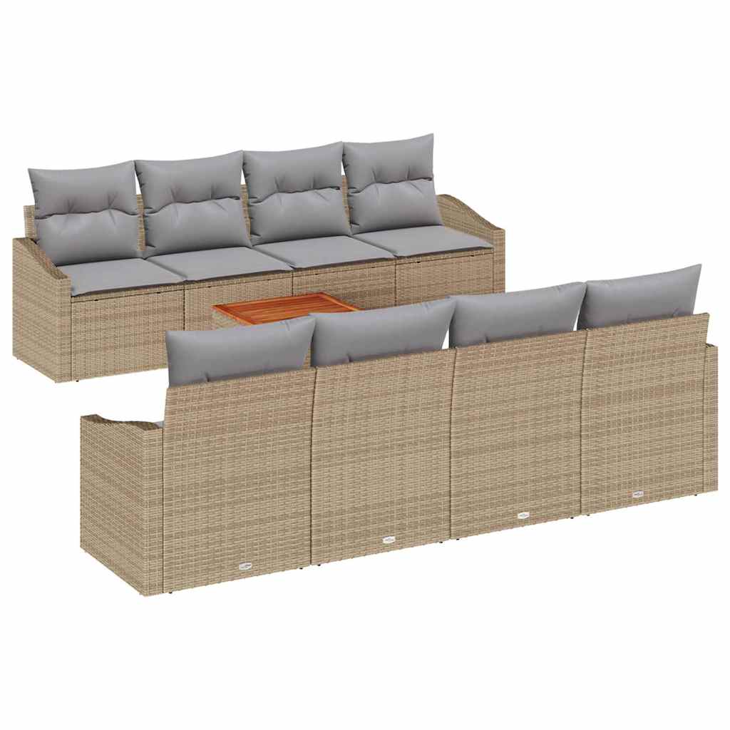 Conjunto de Sofá de Jardim 9 pcs Bege Rattan Sintético