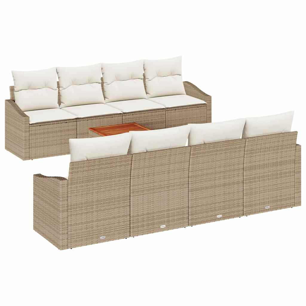 Conjunto de Sofá de Jardim 9 pcs Bege Rattan Sintético