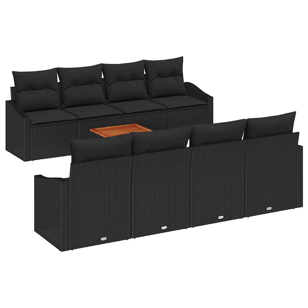 Conjunto de Sofá de Jardim 9 pcs Preto Rattan Sintético