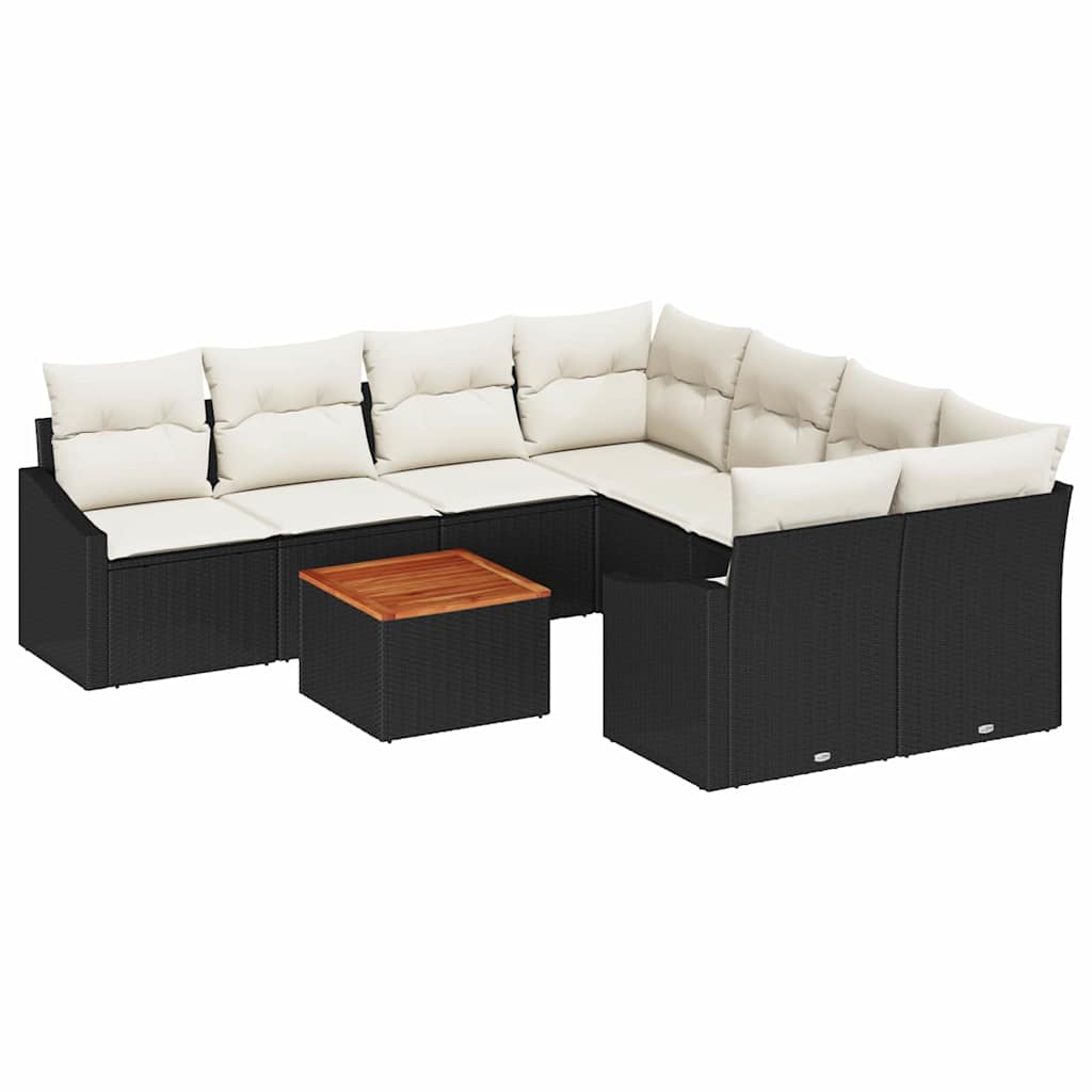 Conjunto de Sofá de Jardim 9 pcs Preto Rattan Sintético