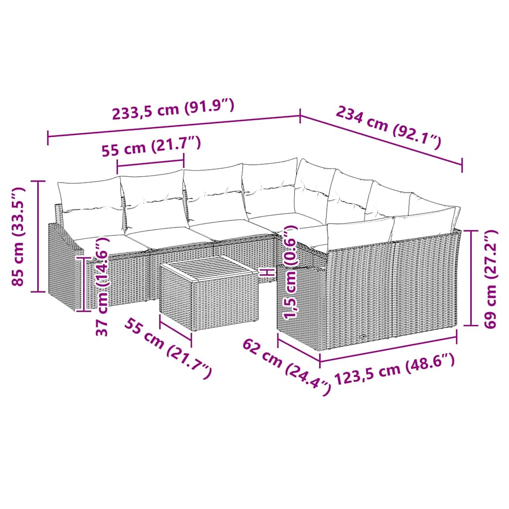 Conjunto de Sofá de Jardim 9 pcs Preto Rattan Sintético
