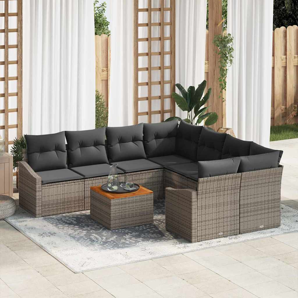 Conjunto de Sofá de Jardim 9 pcs Cinzeto Rattan Sintético