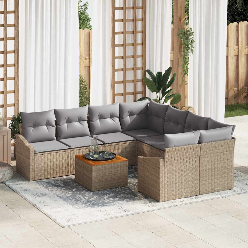 Conjunto de Sofá de Jardim 9 pcs Bege Rattan Sintético