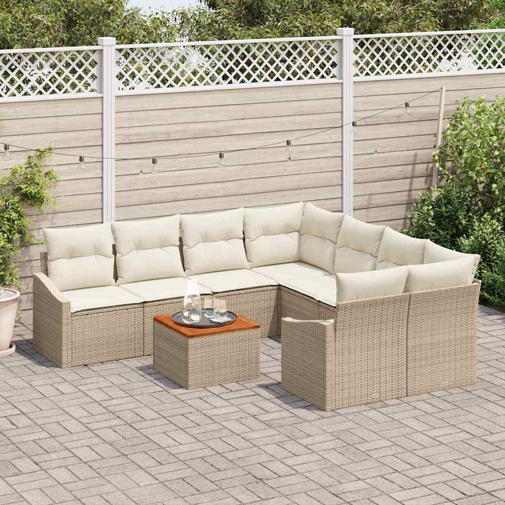 Conjunto de Sofá de Jardim 9 pcs Bege Rattan Sintético