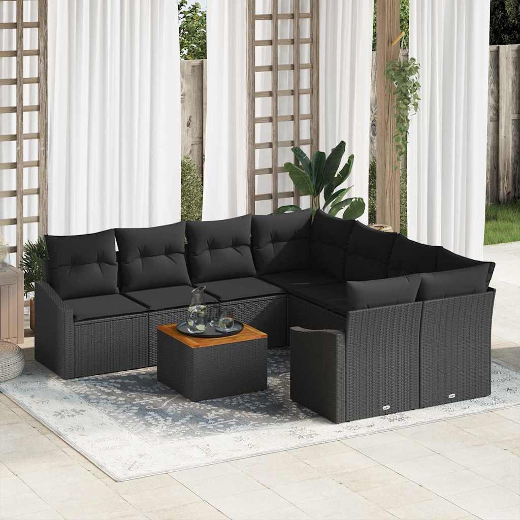 Conjunto de Sofá de Jardim 9 pcs Preto Rattan Sintético