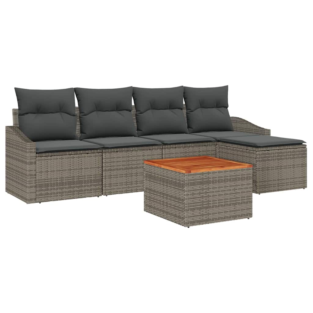 Conjunto de Sofá de Jardim 6 pcs Cinzeto Rattan Sintético