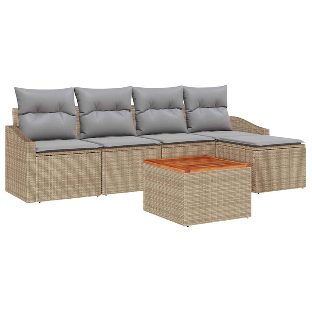 Conjunto de Sofá de Jardim 6 pcs Bege Rattan Sintético
