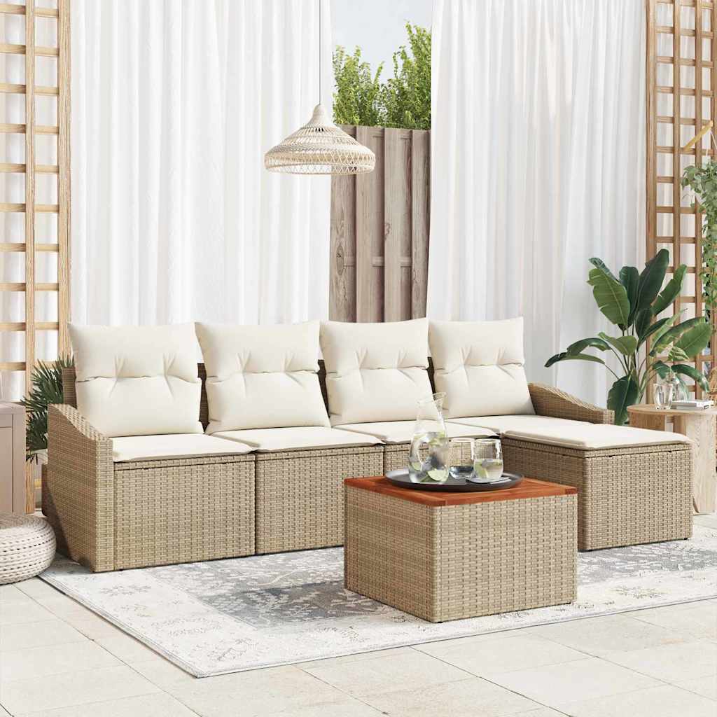 Conjunto de Sofá de Jardim 6 pcs Bege Rattan Sintético