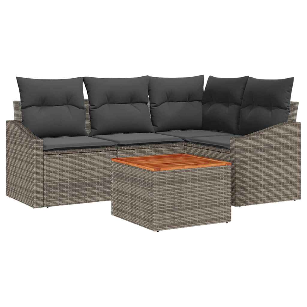 Conjunto de Sofá de Jardim 5 pcs Cinzeto Rattan Sintético