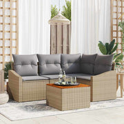 Conjunto de Sofá de Jardim 5 pcs Bege Rattan Sintético
