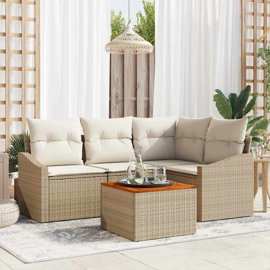 Conjunto de Sofá de Jardim 5 pcs Bege Rattan Sintético