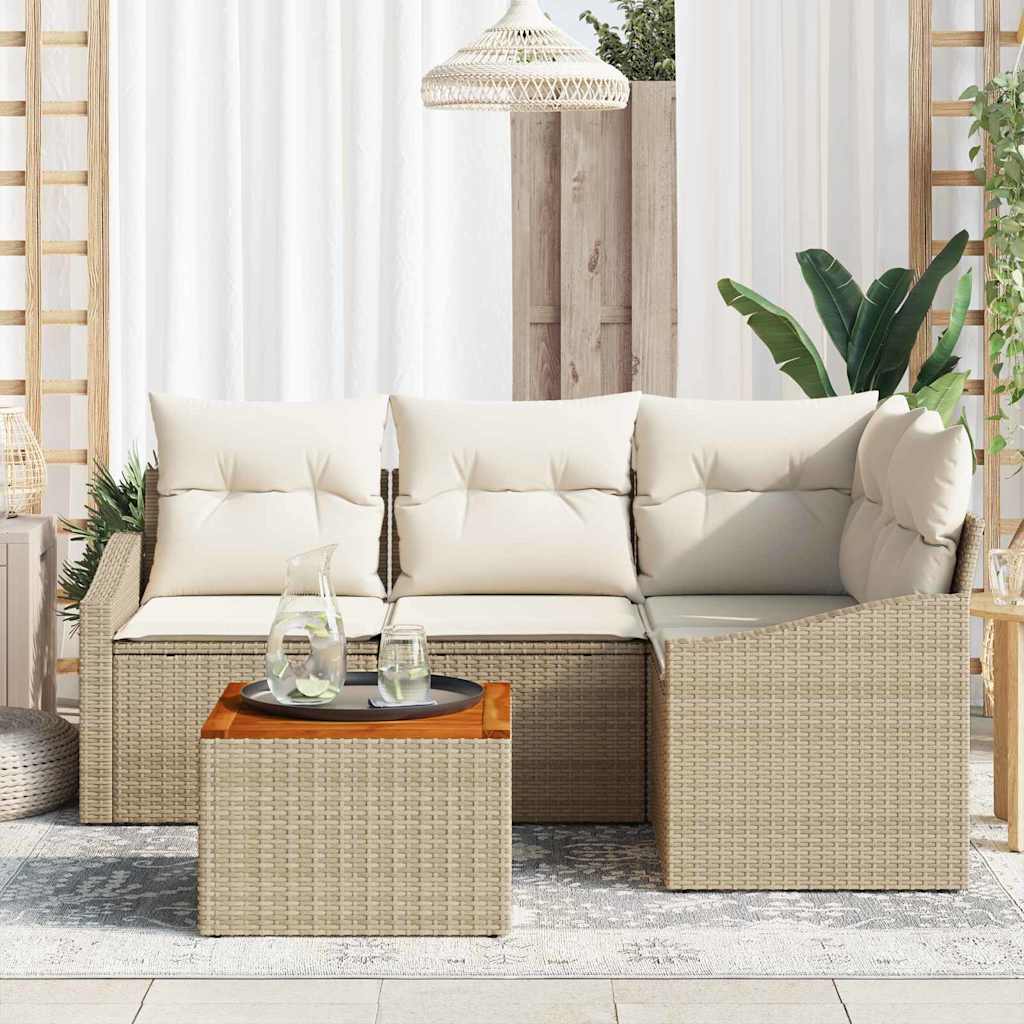 Conjunto de Sofá de Jardim 5 pcs Bege Rattan Sintético