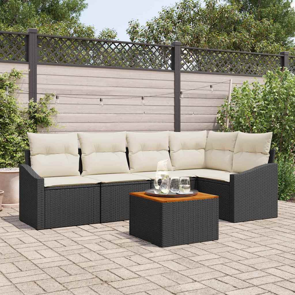 Conjunto de Sofá de Jardim 6 pcs Preto Rattan Sintético