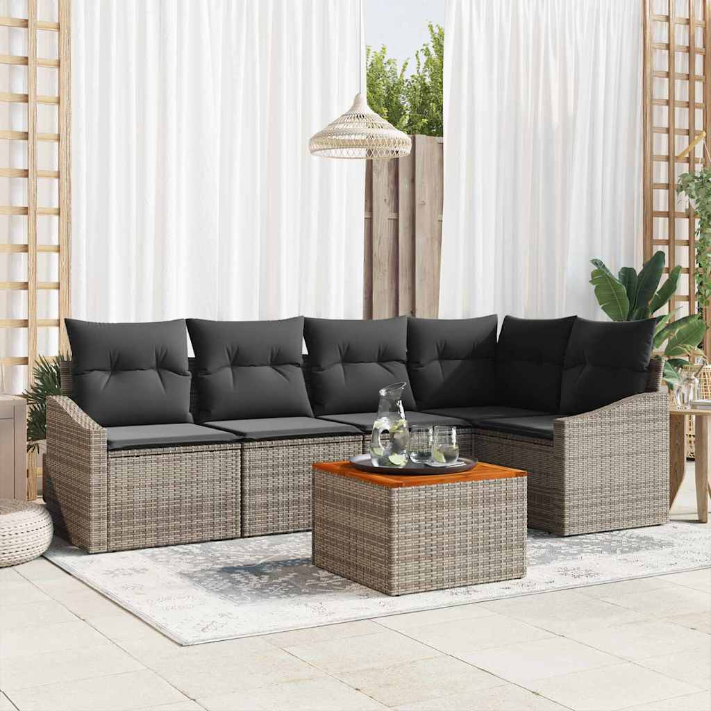 Conjunto de Sofá de Jardim 6 pcs Cinzeto Rattan Sintético