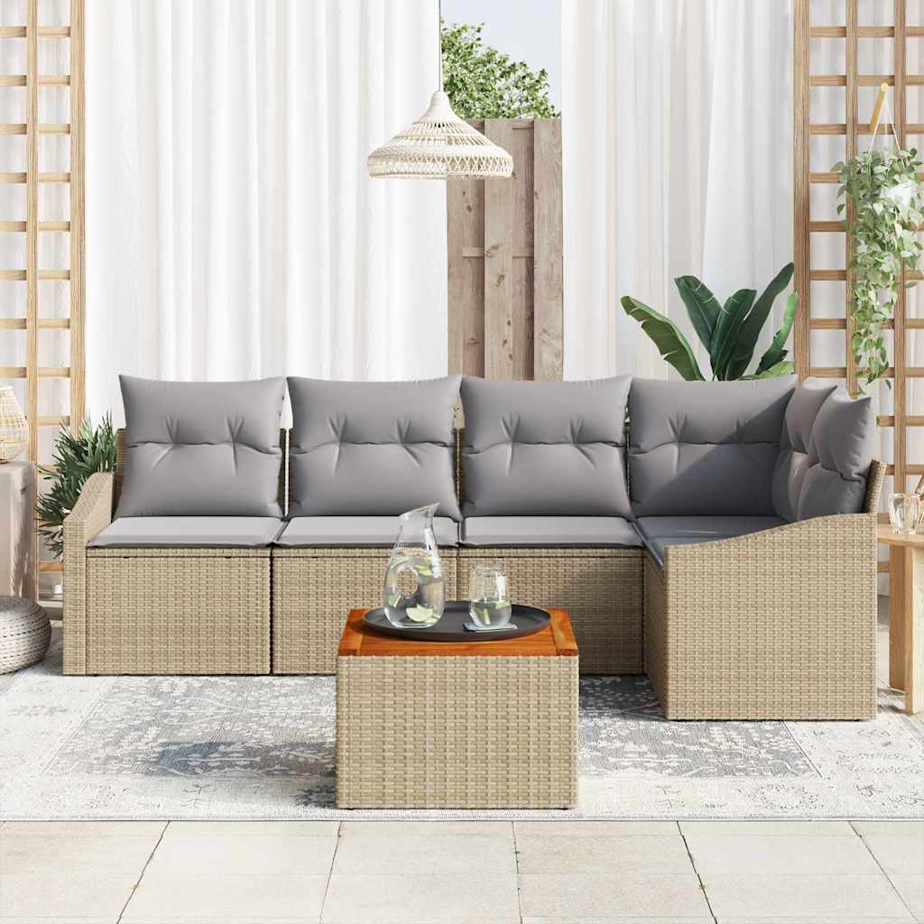 Conjunto de Sofá de Jardim 6 pcs Bege Rattan Sintético