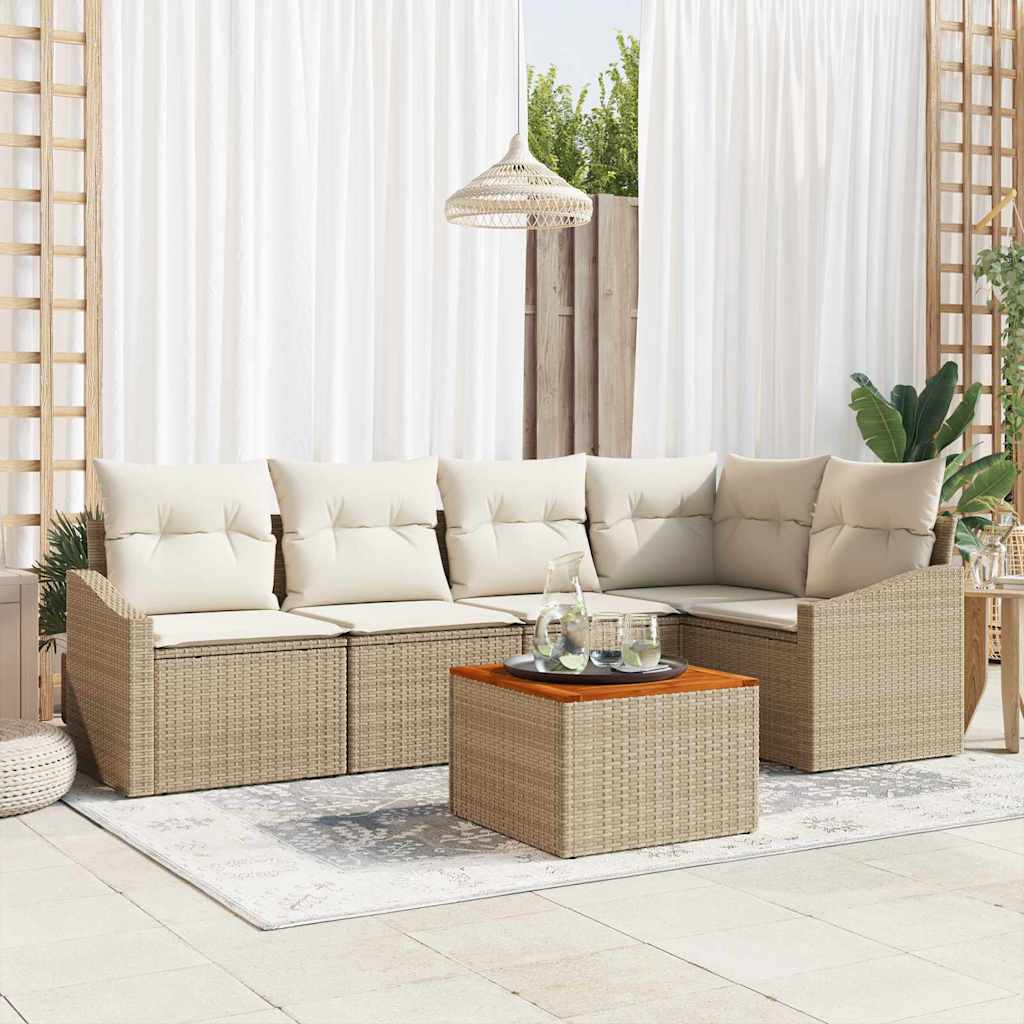 Conjunto de Sofá de Jardim 6 pcs Bege Rattan Sintético