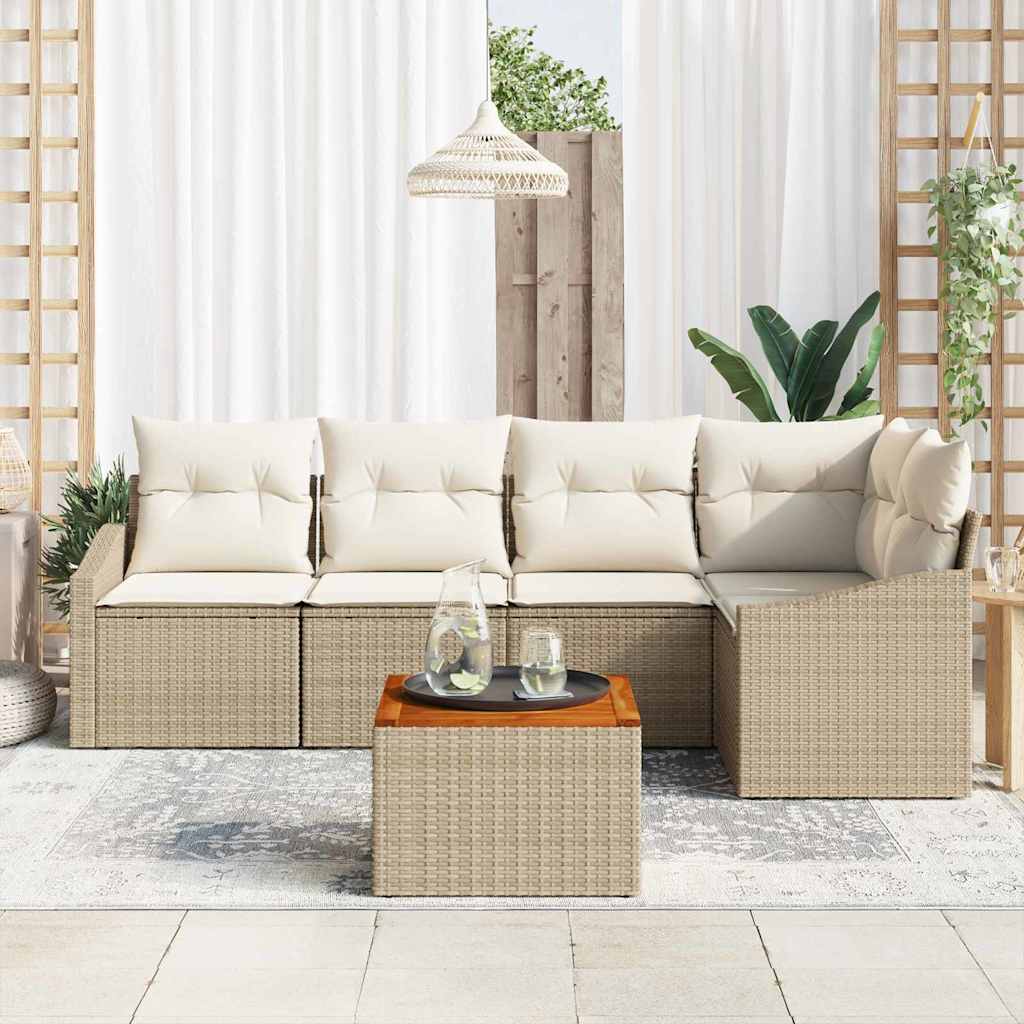 Conjunto de Sofá de Jardim 6 pcs Bege Rattan Sintético