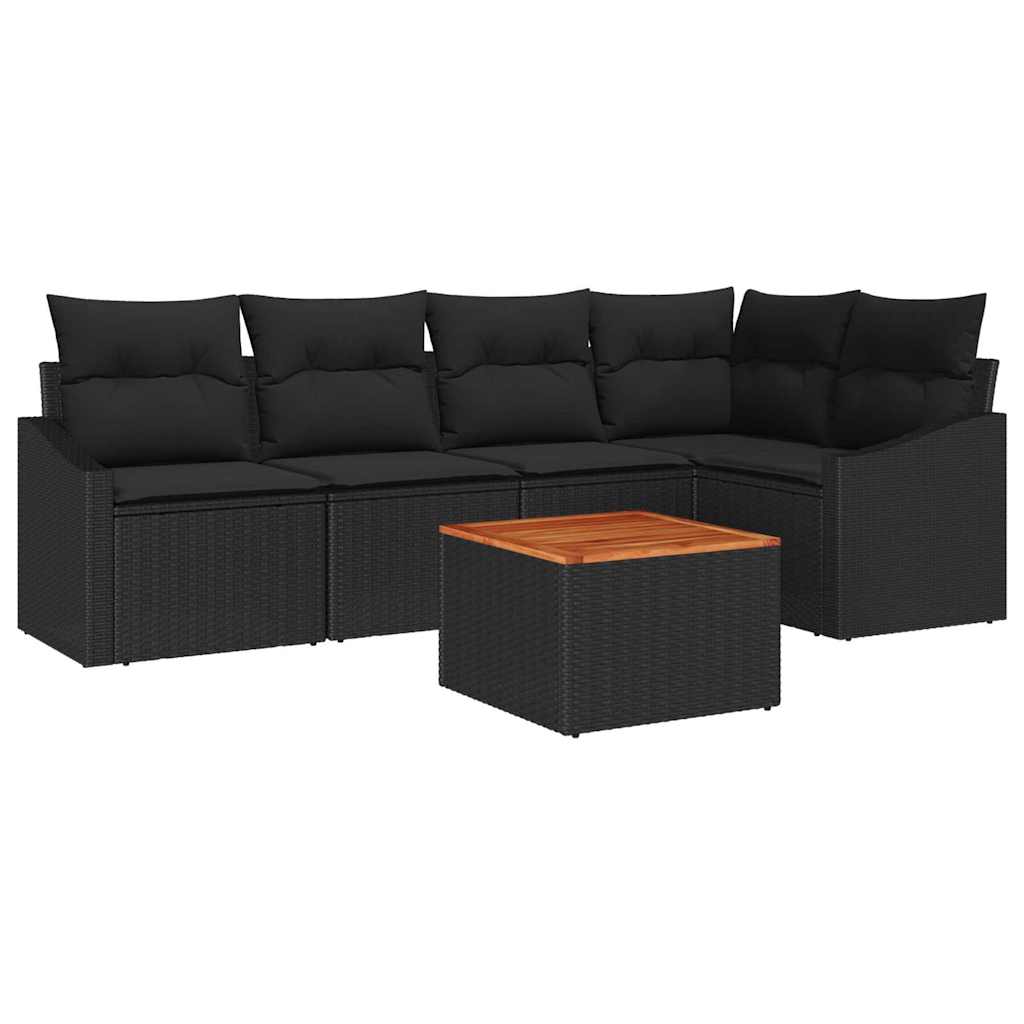 Conjunto de Sofá de Jardim 6 pcs Preto Rattan Sintético