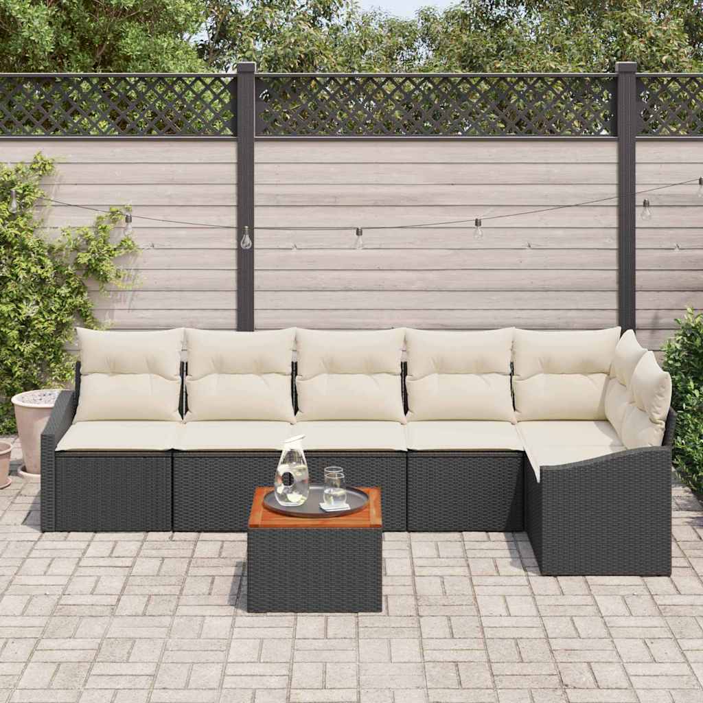 Conjunto de Sofá de Jardim 7 pcs Preto Rattan Sintético