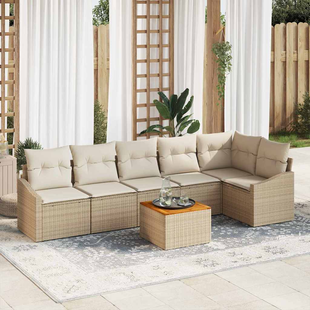 Conjunto de Sofá de Jardim 7 pcs Bege Rattan Sintético