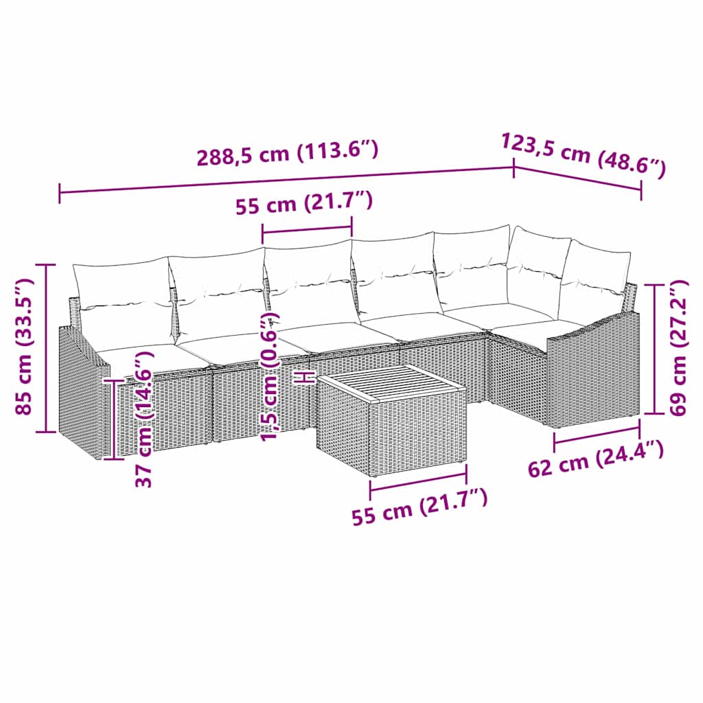 Conjunto de Sofá de Jardim 7 pcs Preto Rattan Sintético