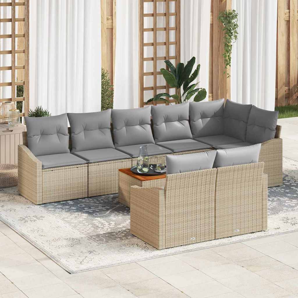Conjunto de Sofá de Jardim 9 pcs Bege Rattan Sintético