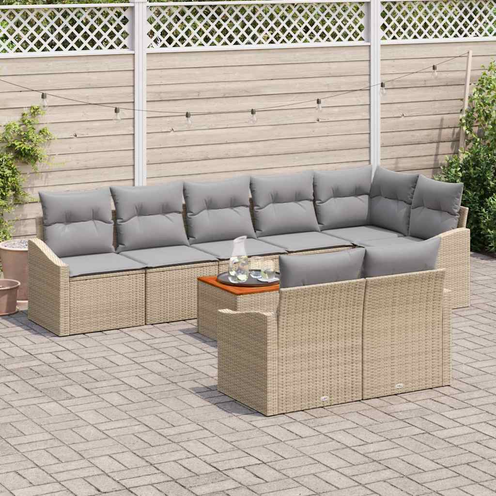 Conjunto de Sofá de Jardim 9 pcs Bege Rattan Sintético