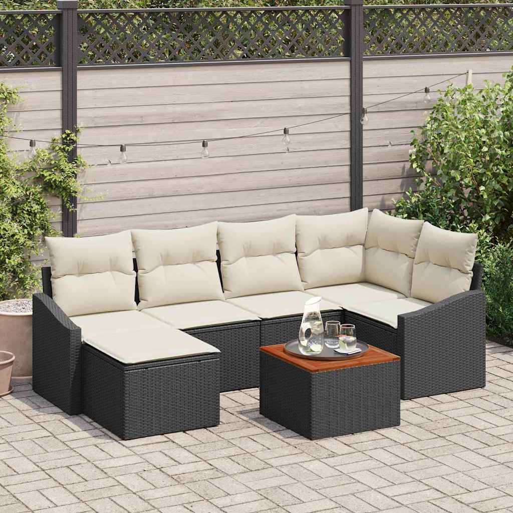 Conjunto de Sofá de Jardim 7 pcs Preto Rattan Sintético