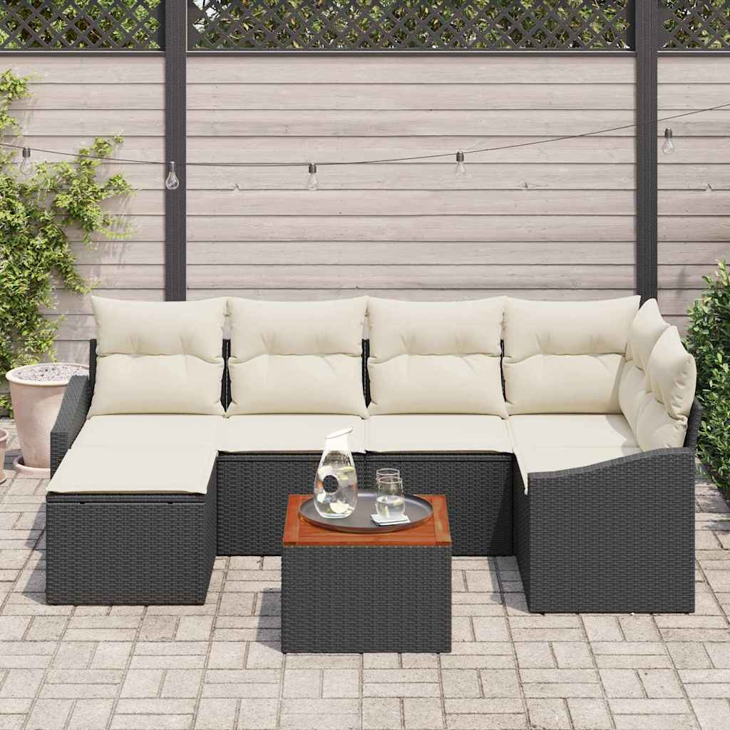 Conjunto de Sofá de Jardim 7 pcs Preto Rattan Sintético