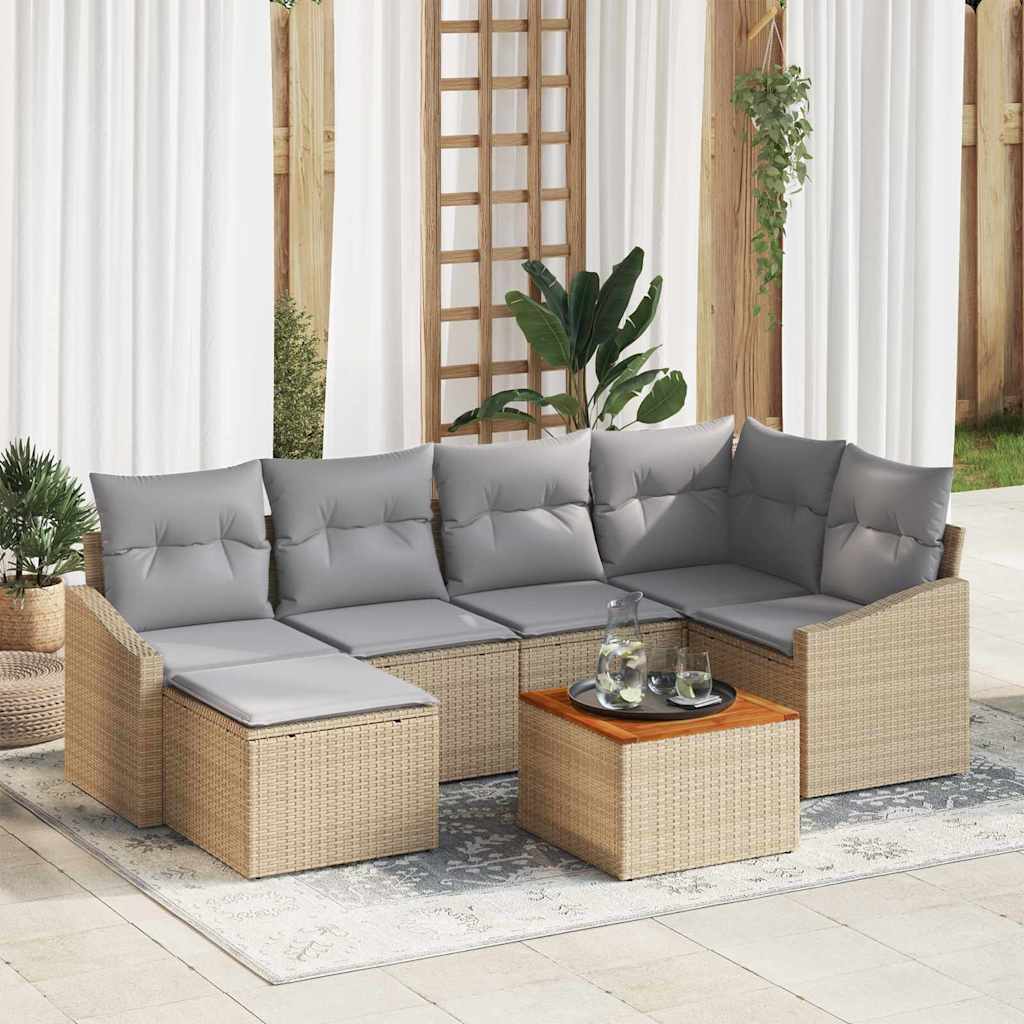 Conjunto de Sofá de Jardim 7 pcs Bege Rattan Sintético