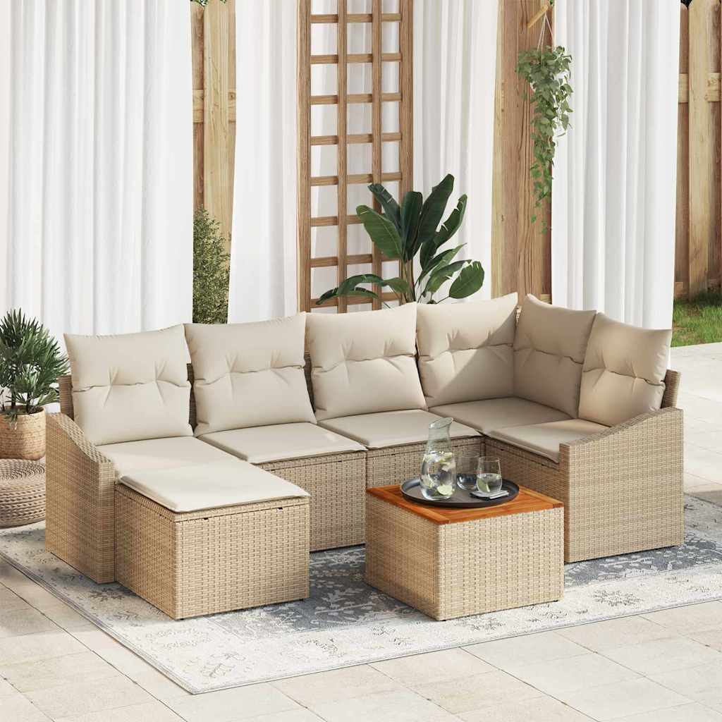 Conjunto de Sofá de Jardim 7 pcs Bege Rattan Sintético