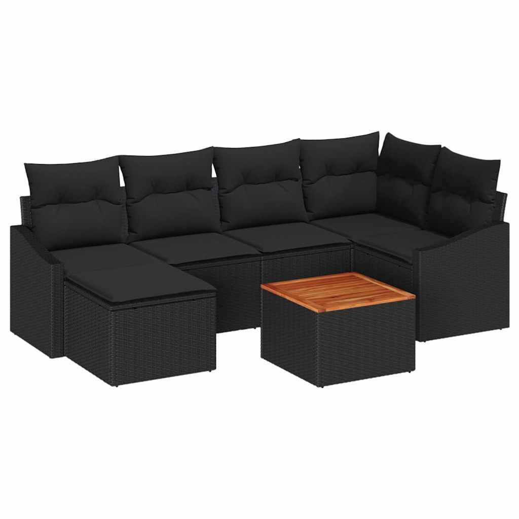 Conjunto de Sofá de Jardim 7 pcs Preto Rattan Sintético