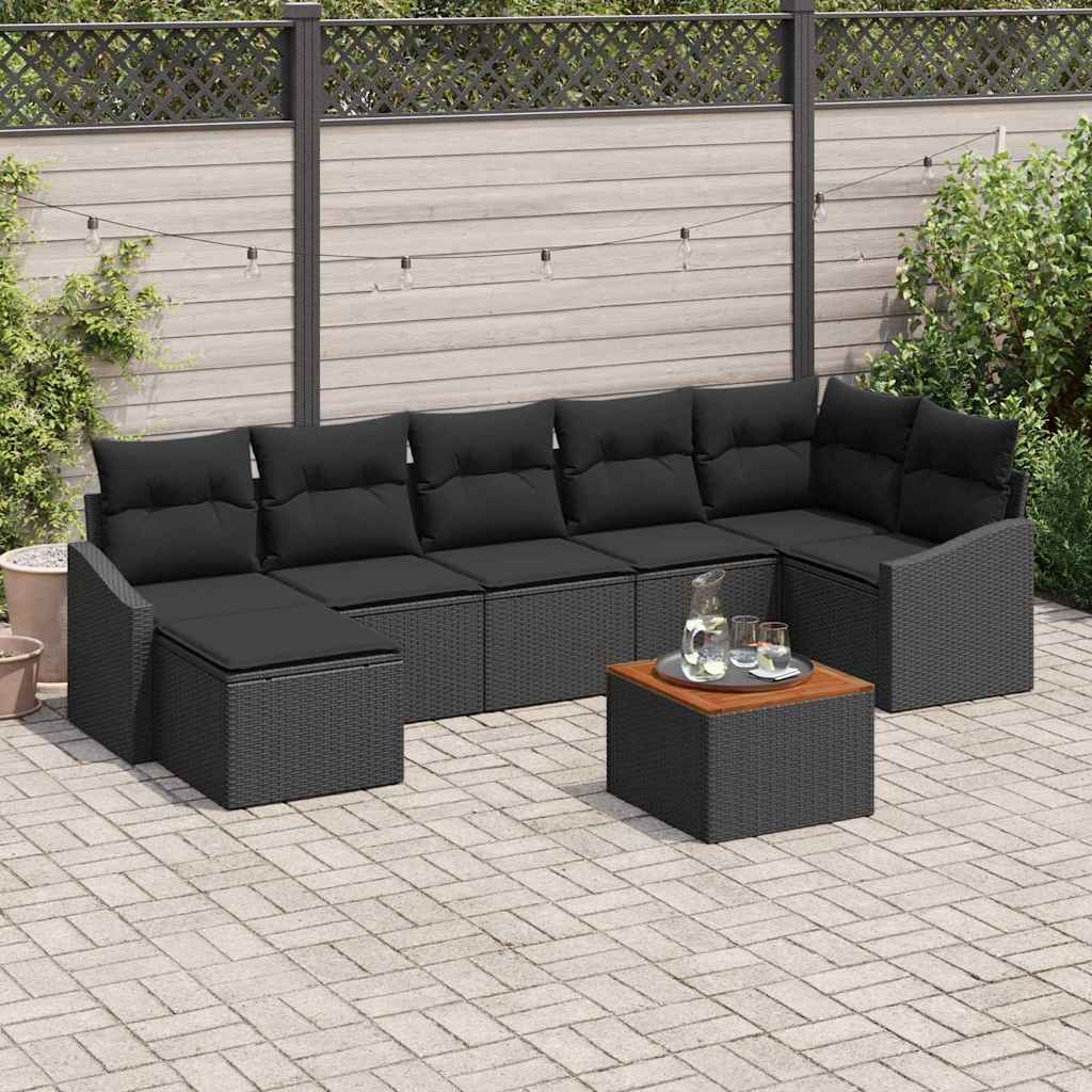 Conjunto de Sofá de Jardim 8 pcs Preto Rattan Sintético