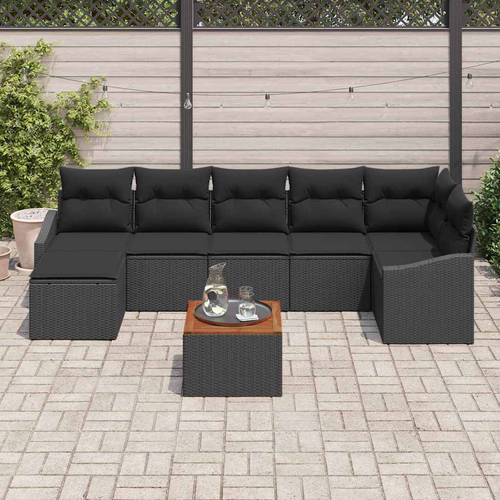 Conjunto de Sofá de Jardim 8 pcs Preto Rattan Sintético