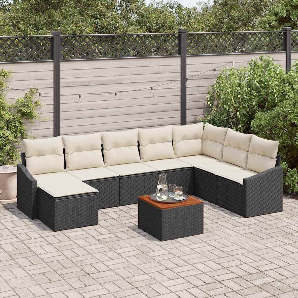 Conjunto de Sofá de Jardim 9 pcs Preto Rattan Sintético